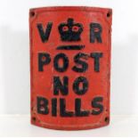 A cast iron Post No Bills sign 6.75in tall