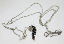 A 9ct white gold pendant & chain with black & whit