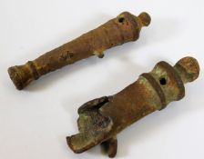 Two 18thC. toy cannons, one shown exploded