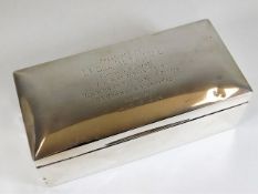 A silver cigar box awarded to Lt. Col. Boyd by the