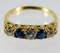 A Victorian 18ct gold diamond & sapphire ring with