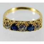 A Victorian 18ct gold diamond & sapphire ring with