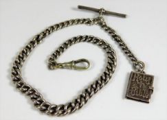 A silver Albert chain with miniature bible fob 47.