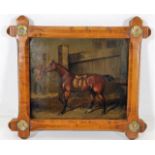 A 19thC. oil on brass panel painting of horse in s