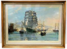 A framed Montague Dawson lithograph print titled o