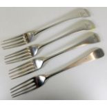 Three Georgian silver forks by Bateman & one other 225g