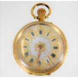 A ladies 18ct gold pocket watch with chased decor