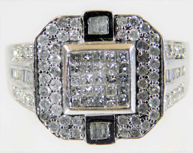 A 14ct art deco style white gold ring set with app