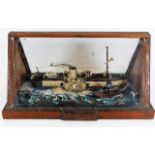 A mid 20thC. cased model of Paddle Steamer Glen Us