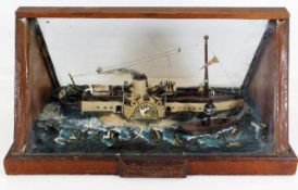 A mid 20thC. cased model of Paddle Steamer Glen Us