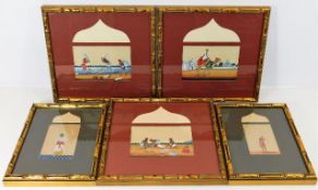 Five 19thC. Indian school gouache paintings on mic