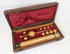 A cased brass Sikes hydrometer