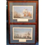 Two framed battleships at sea prints hand signed b