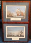 Two framed battleships at sea prints hand signed b