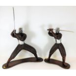 A pair of large Japanese sculptured wood & alloy s