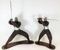 A pair of large Japanese sculptured wood & alloy s