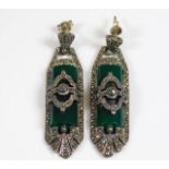 A pair of silver & jade style earrings with marcas