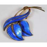 A silver & enamel leaf brooch by Albert Scharning 14g