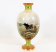 A Royal China Works Worcester vase with cattle dec