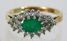 A 9ct gold diamond & emerald ring 2.1g size I/J