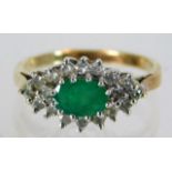 A 9ct gold diamond & emerald ring 2.1g size I/J