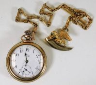 A gold plated Buren pocket watch with Albert