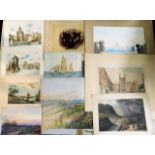 A portfolio of prints & paintings, approx. 32 in t