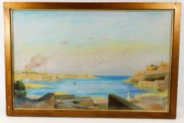 A framed early 20thC. Maltese watercolour depictin
