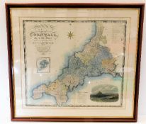 A framed map of Cornwall by C & J Greenwood dated