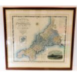 A framed map of Cornwall by C & J Greenwood dated