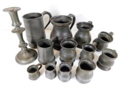 A quantity of mostly 19thC. pewter including pot b