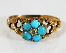 A yellow metal Victorian ring set with natural tur
