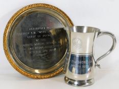 A silver plated tankard & salver awarded to Captai