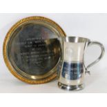 A silver plated tankard & salver awarded to Captai