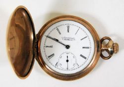 A gold plated pocket watch with paste stone to rear of the case 57g inclusive