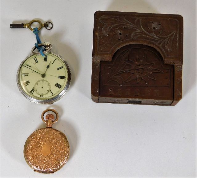 A gold plated pocket watch twinned with silver poc