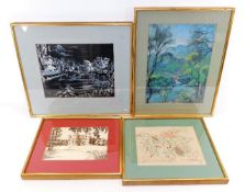 Four framed original paintings by Annette Weld of