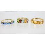 Three 9ct gold rings with mixed stones 6.1g