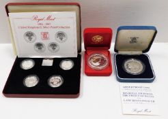 A 1984-87 silver proof £1 coin set twinned with tw