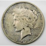 A 1923 US silver peace dollar 38.1mm 26.7g