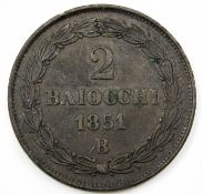 Vatican Papal States 2 Baiocchi 1851 34mm 20.1g