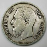 Belgian Leopold II silver coin 1870 37mm 24.6g
