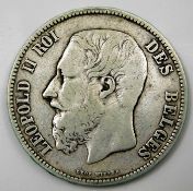 Belgian Leopold II silver coin 1870 37mm 24.6g