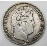 1837 France King Louis Philippe I 5 Franc coin 38m