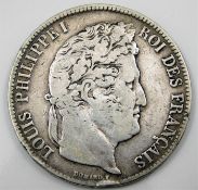 1837 France King Louis Philippe I 5 Franc coin 38m