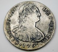 A Spanish 1797 eight reales style coin 40mm 26.6g