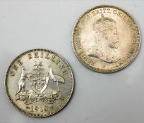 Two 1910 Australian shillings both of high grade w