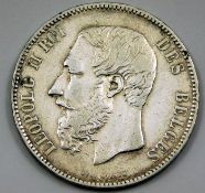 Belgian Leopold II silver coin 1868 37mm 24.8g