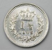 A Victoria 1843 three half pence coin of high grad