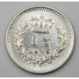 A Victoria 1843 three half pence coin of high grad